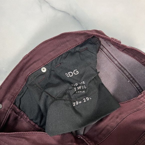 BDG Mid Rise Twig Ankle Jeans Size 29 Waist Skinny Embroidered Maroon - Picture 5 of 8